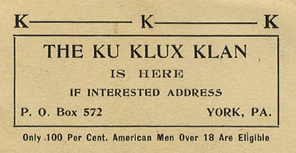 Ku Klux Klan Recruiter's Business Card