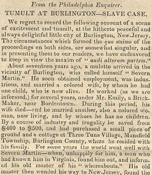 An Early New Jersey Fugitive Slave Case - 1836