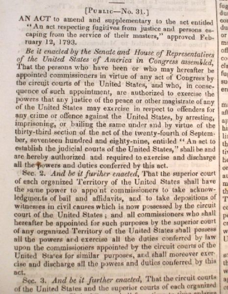 The Debate on the Fugitive Slave Act is Reported Nearly Daily in This Washington DC Newspaper Run