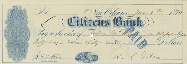 General Randall Gibson Signed Check