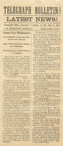 Civil War Broadside Extra….Secessionists seized by Massachusetts Troops….Gen. Beauregard at Manassas Junction….Rebel Forces in Virginia