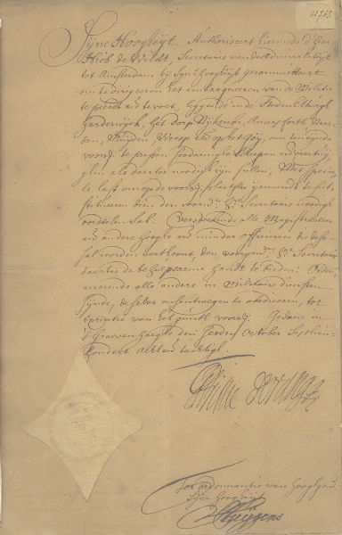 Manuscript Document Signed by William of Orange