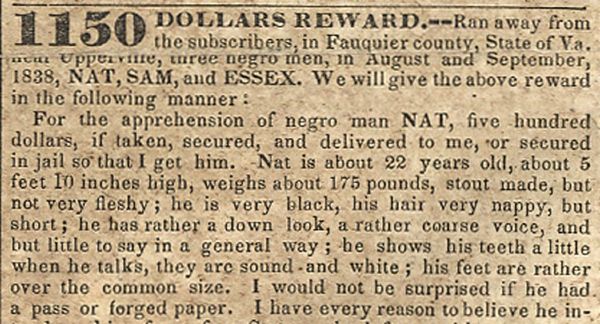 An $1150 Runaway Slave Reward
