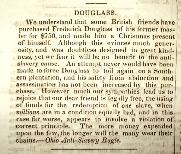 Frederick Douglass is Manumitted 