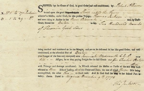 Revolutionary War Shipping Document