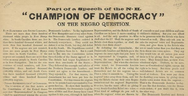 New Hampshire Ridicules South Carolina's Use of “Negro Representation” To Gain Congressional Seats Directly After Rejecting the 14th Amendment