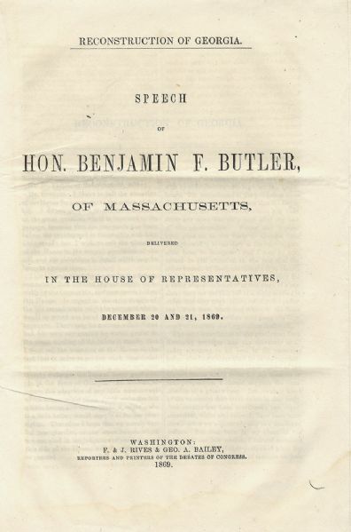 Benjamin F. Butler is Concerned About the Klan in Georgia