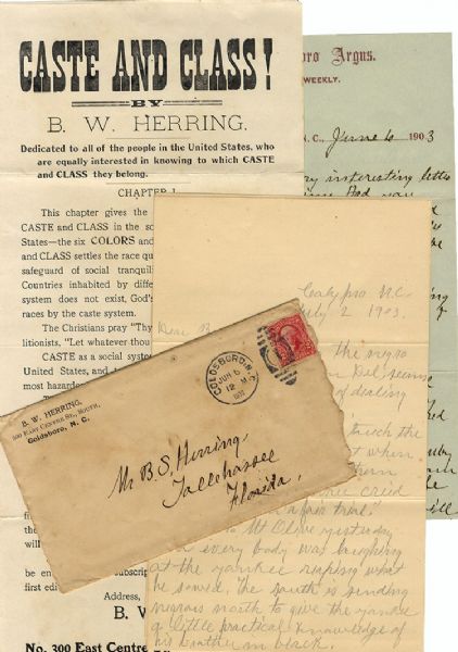 Benjamin W. Herring Racist Book Advertising Broadside and Letters 