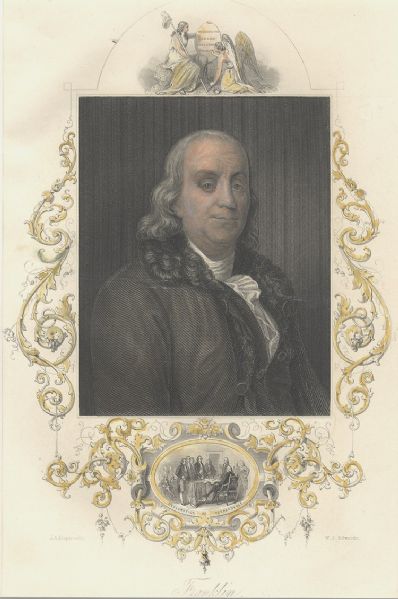 19th Century Benjamin Franklin Colored Steel Engraving