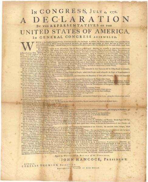 SOLD !  SHELF SALE The Dunlap Broadside - First Printing of the Declaration of Independence