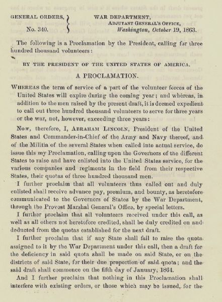 Proclamation Signed in Type by Abraham Lincoln