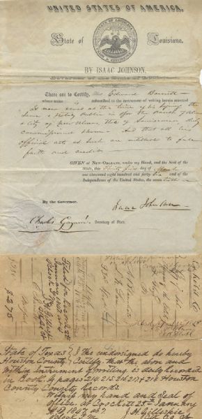 Signed by Governor Isaac Johnson & Historian Charles Gayarre