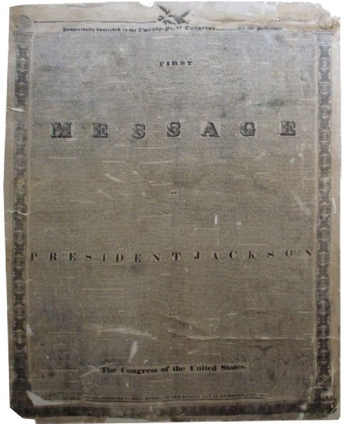 Silk Broadside - President Jackson’s First Message 
