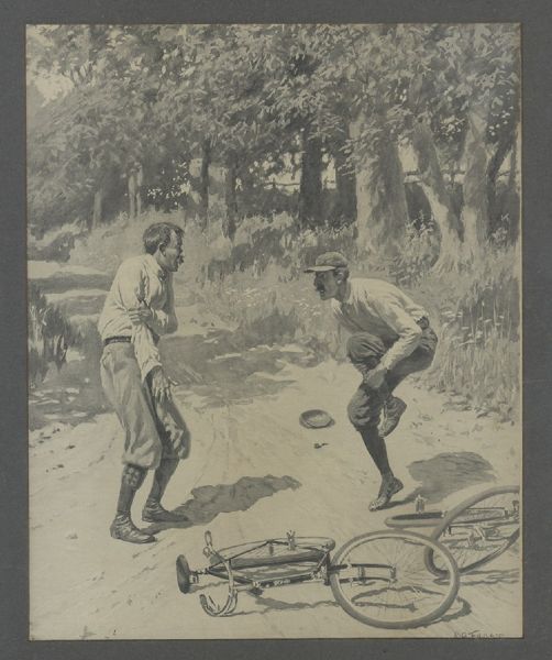 A. B. Frost Sporting Print of a Bicycle Accident