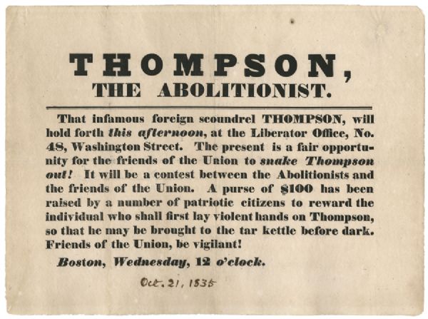 Threatening to Tar and Feather an Abolitionist in Boston