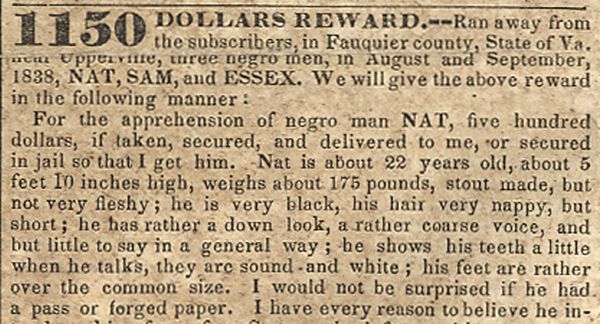 An $1150 Runaway Slave Reward