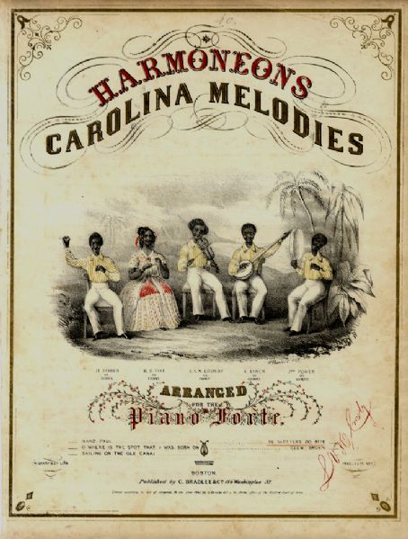 Colorful 1845 Harmoneon's Carolina Melodies Minstrel Sheet Music