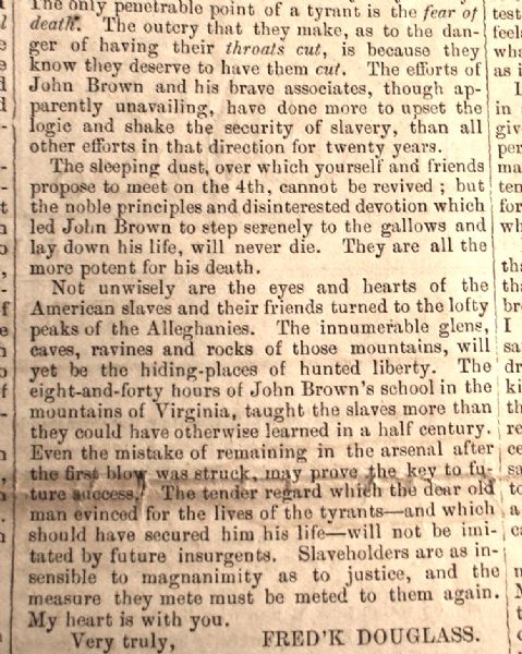 Frederick Douglass Writes A Letter Regarding John Brown