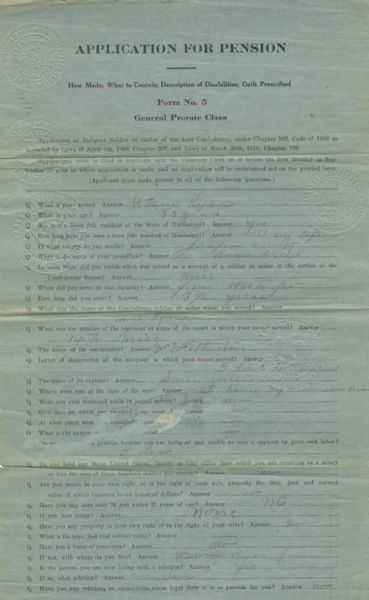 Former Slave Soldier's C.S.A. Pension Application
