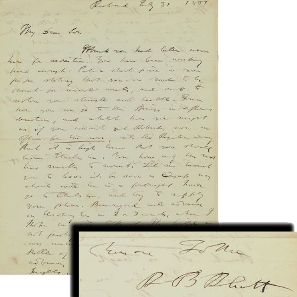 Fiery Secessionist Robert Barnwell Rhett Writes His Son, Col. R. B. Rhett Jr., Just After the Battle of Bull Run! 