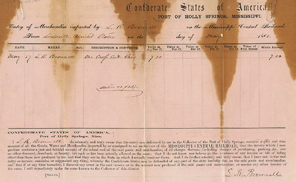 Confederate Port of Entry Manifest