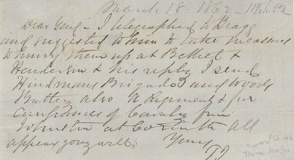 Confederate Brigadier Thomas Jordan Writes Beauregard