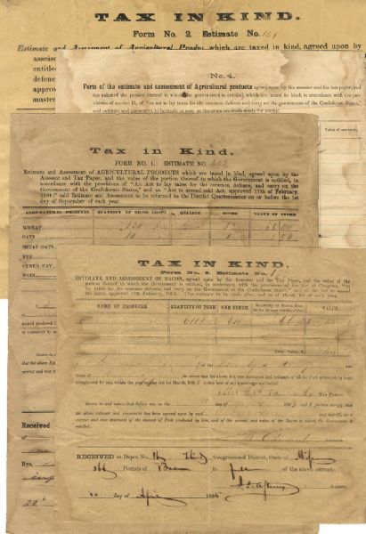 Four Confederate Mississippi Tax in Kind Forms