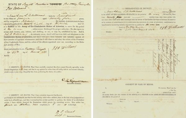 Confederate Enlistment Document - Battery Pringle, James Island - Lucas Battalion South Carolina Heavy Artillery