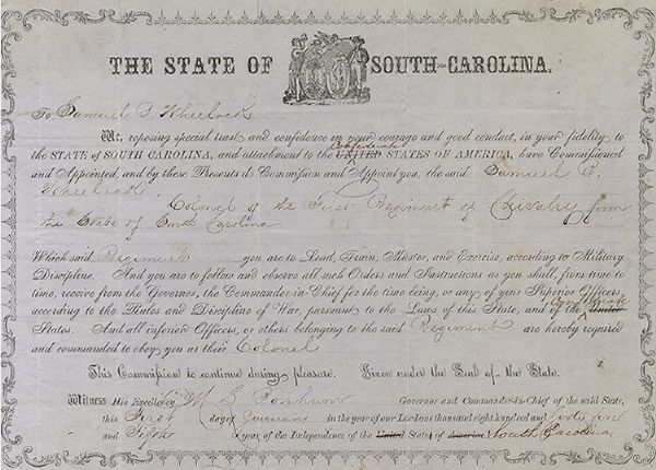 State of South Carolina Commission - Captured  by The 149th New York Who Sarcastically Fill It Out
