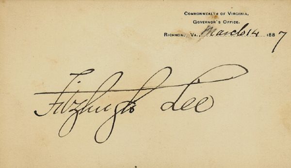 Fitz Lee Autograph as Virginia's Governor