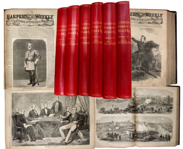 An Original, Complete, War Date, A SIX Bound Volume Set of Harper’s Weekly Issues