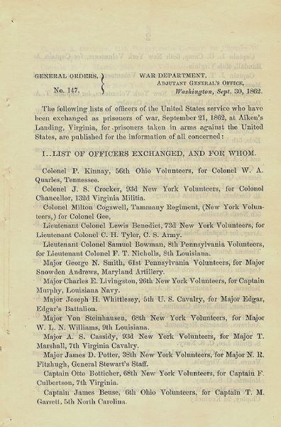 Printed Roster of Officers Exchanged 