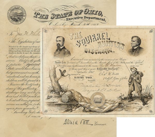 Colored Squirrel Hunter's Discharge - Given Out to the Ohio Citizens Who Came to the Defense of their State When Threatened by Confederate Invasion!