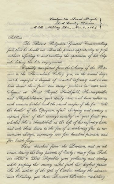 General’s Printed Congratulatory Letter