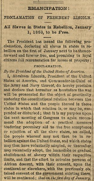 Lincoln’s Proclamation  “ ... All Slaves in States in Rebellion ...”