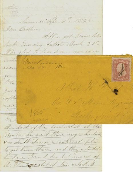 Abraham Lincoln Assassination - Letter Written to Albert H. Heald, 9th Maine Infantry