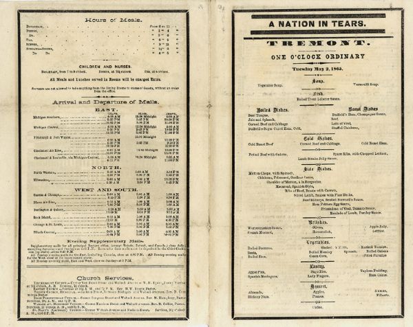 Abraham Lincoln Mourning Menu From Chicago, Illinois May 2, 1865
