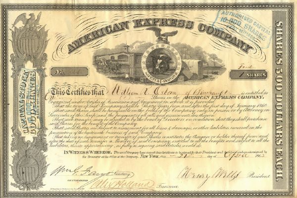 American Express Stock Certificate Signed by Wells and Fargo