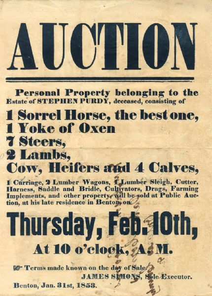 Mid-19th Century Farm Auction Notice Travels Through The Mails
