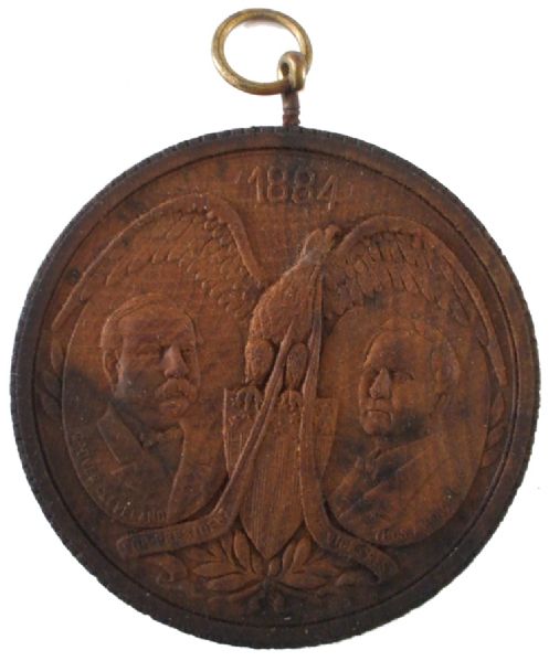 Cleveland and Hendricks Wooden Campaign Disk