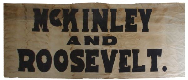 Large McKinley And Roosevelt 1900 Political Campaign Street Banner