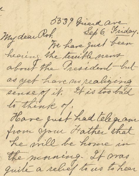 I am very sure Teddy did not want to be President at any such price as this….McKinley Assassination Letter