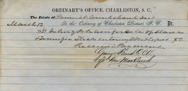  Charleston Slave Processing Receipt