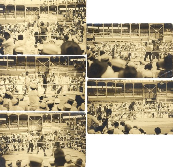 Five Real Photo Postcards of Interracial Boxing Match