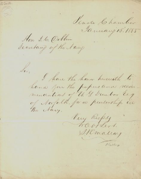 Confederate Secretary of the Navy Antebellum Signed Letter