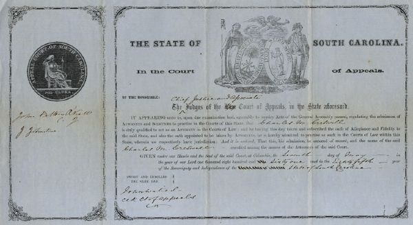 This South Carolina Document Dmonstrates Its Period Between The Federal Government and the Confederate Government.