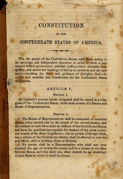 War-Date Confederate Constitution Imprint