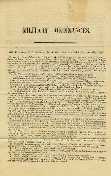 Mississippi's January and March Military Ordinances of 1861