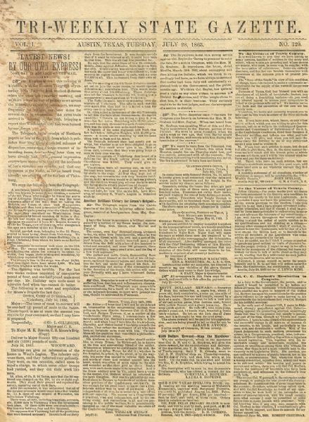 Scarce Texas Confederate Newspaper With a Runaway Slave Ad