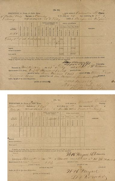 Two Confederate Forage Requisitions for ANV Horses